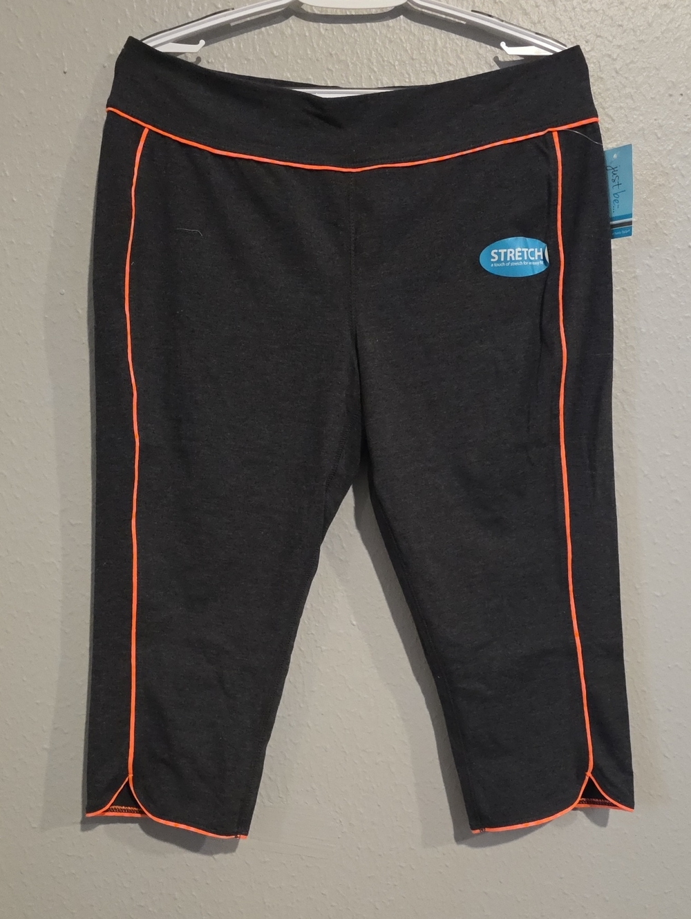 Women's Charcoal Capri Leggings with Orange Piping - Stretch